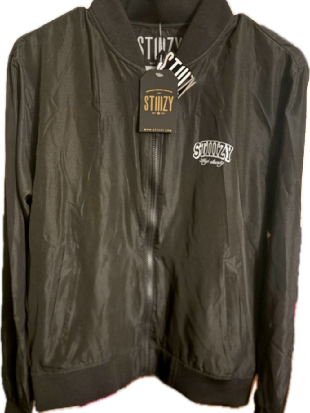 Black Longe sleeve hooded Stiiizy Bomber Jacket with Logo